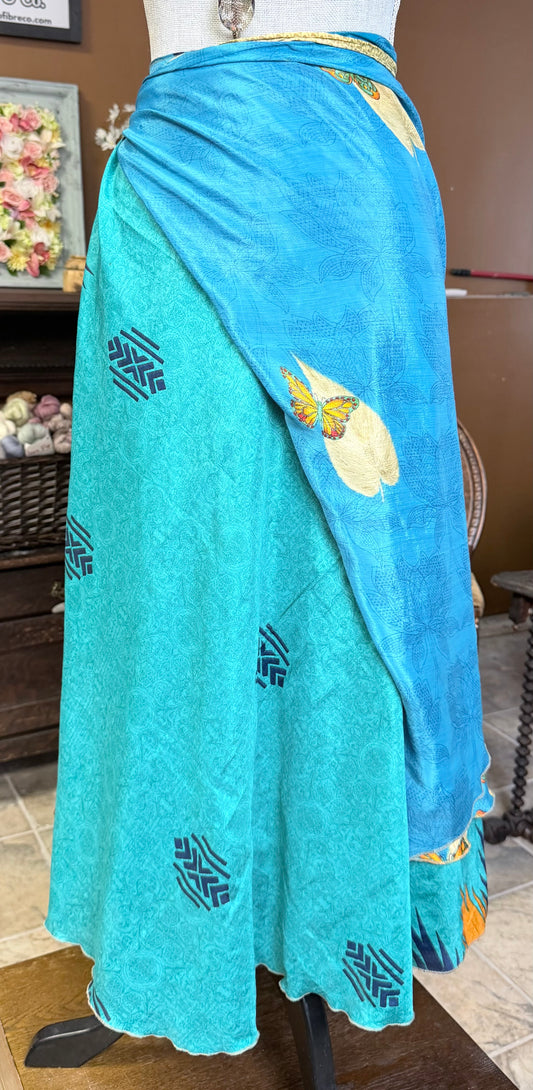 Butterfly Garden Maxi Sari Wrap Skirt