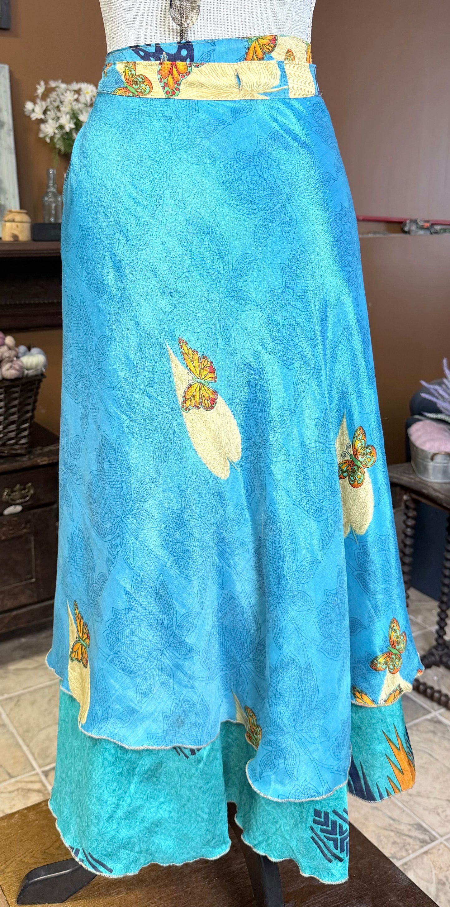 Butterfly Garden Maxi Sari Wrap Skirt